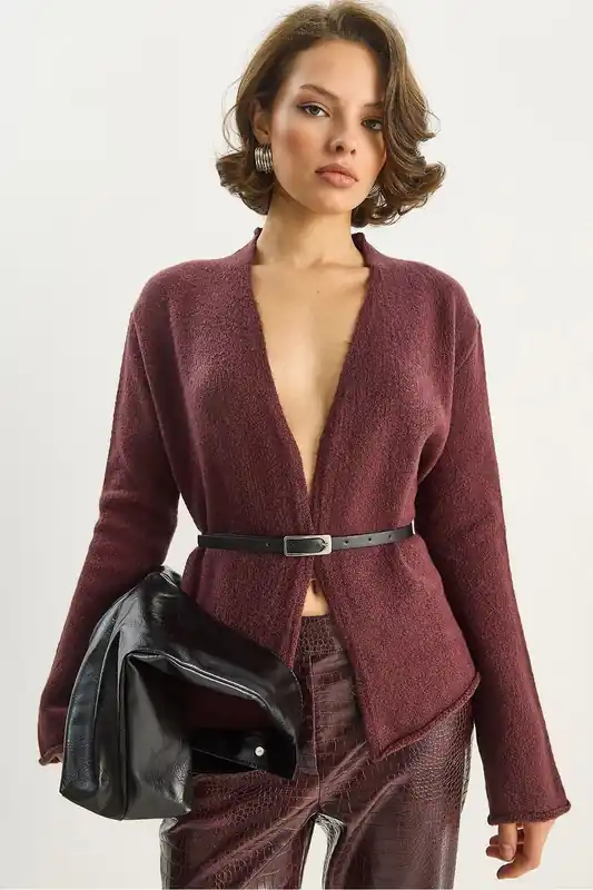 Belt Detailed Cardigan - Bianco Lucci