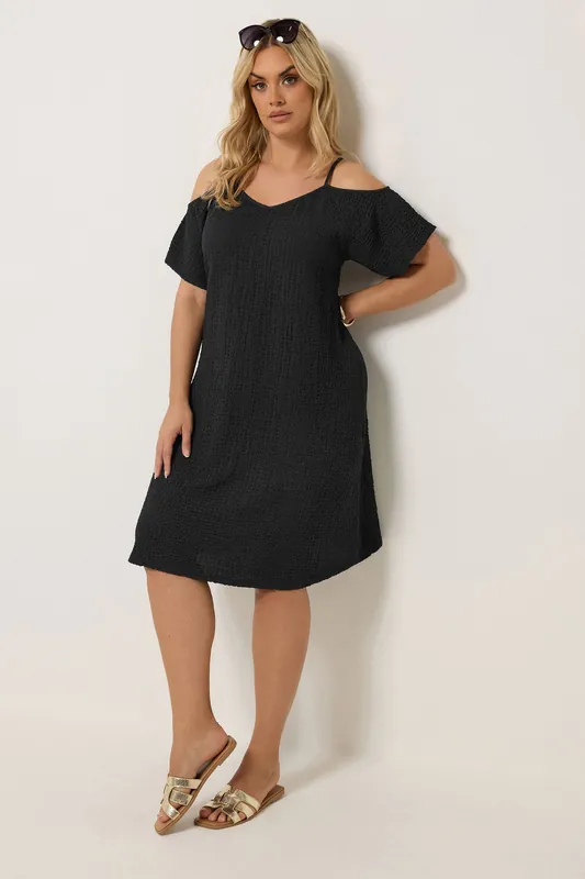 Textured Cold Shoulder Dress - Yours
