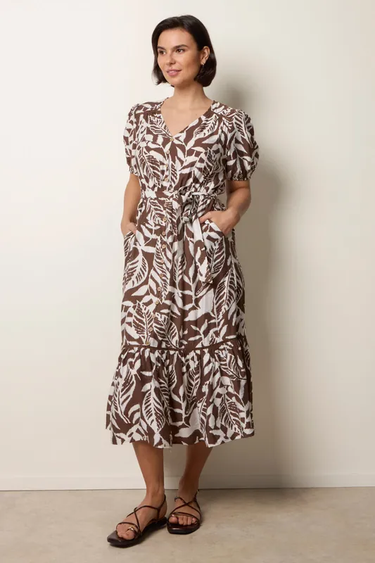Brown Coconut Button Belted Midi Dress - Blue Vanilla