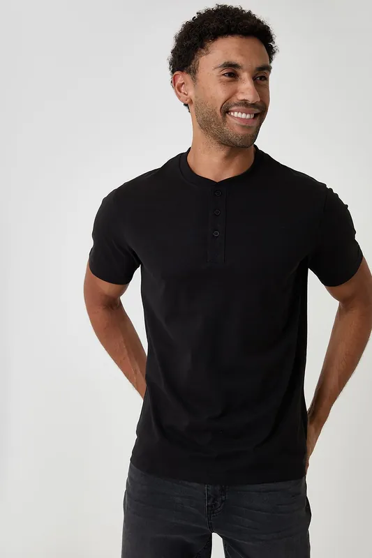 2-Pack Cotton Grandad Collar T-Shirts