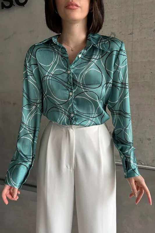 Geometric Print Long Sleeve Shirt with Button Closure - MyFashion