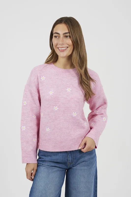 Soft Crew Neck Daisy Embroidery Jumper - Brave Soul