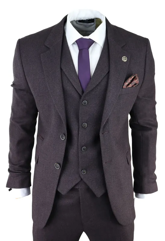AK Collection Herringbone Tweed 3 Piece Suit - TruClothing