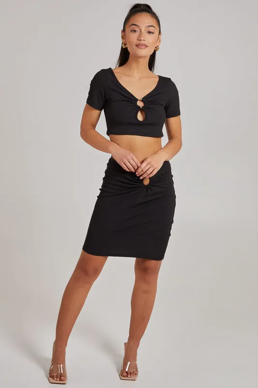 Ring Detail Ribbed Skirt - Pink Vanilla