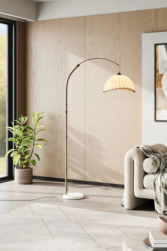 E27 1-Light Fabric Lampshade Floor Lamp with Foot Switch