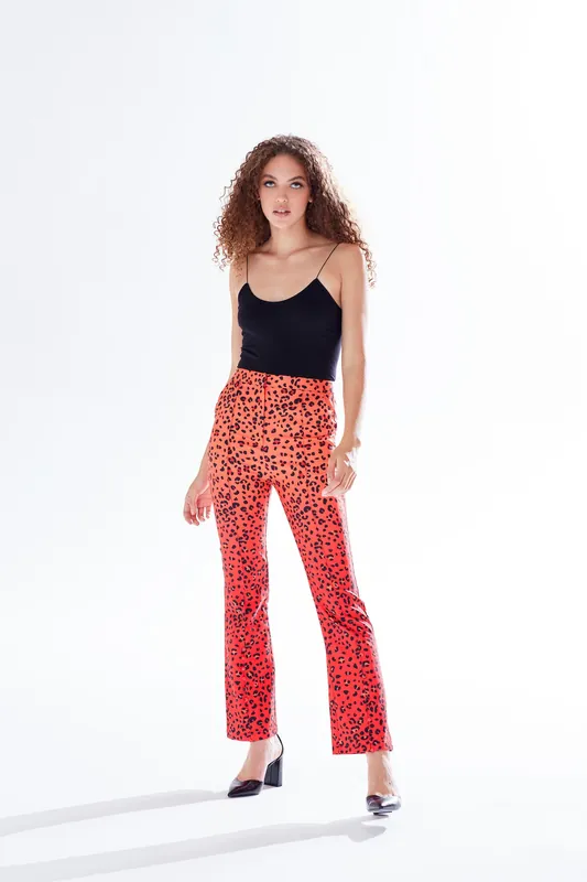 Leopard Print Ombre Suit Trousers In Red, Orange And Black - Liquorish