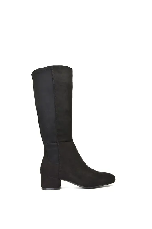 Hannah' Low Block Heel Elasticated Calf Long Boots With Zip Fastening - XY London