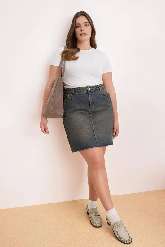 Washed Denim Mini Skirt with Classic Five Pocket Design - WOVCOR