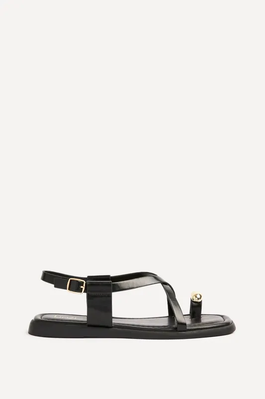 Salma Black & Gold Flat Sandals - Linzi