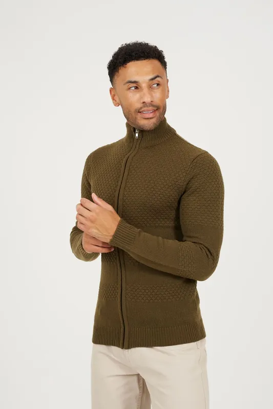 Zip Through Funnel Neck Knit Cardigan - Brave Soul