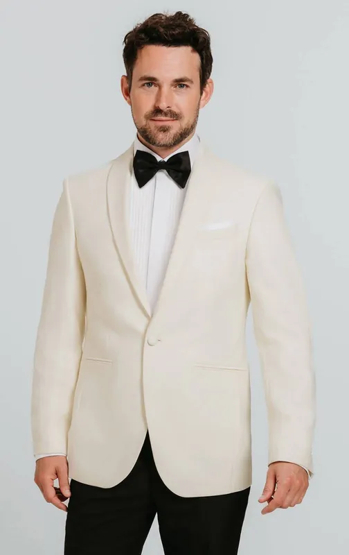 White Shawl Lapel 2 Piece Tuxedo with Black Trousers - Dobell