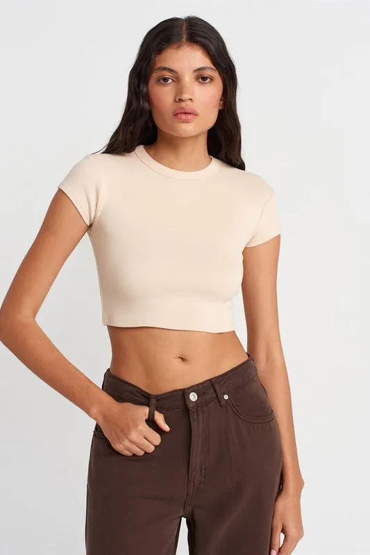 Women's Slim Fit Crop Crew Neck T-Shirt