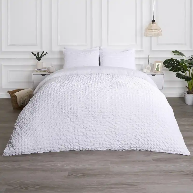 Luxury Seersucker Duvet Cover Set Geo Pillowcase Quilt - OHS