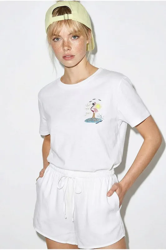 Embroidered Crew Neck Cotton T-Shirt