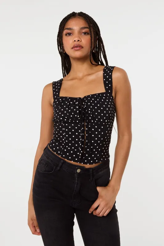 Black Polka Dot Hook And Eye Crop Top - Pink Vanilla