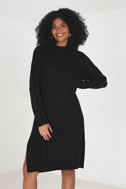 Longline Cable Knit Jumper Dress - Brave Soul