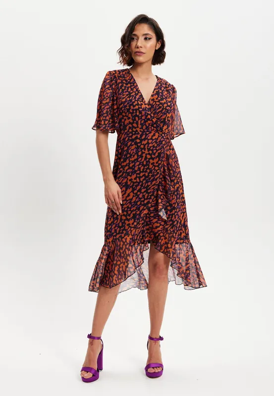 Animal Print Organza Double Breasted Midi Dress - Liquorish