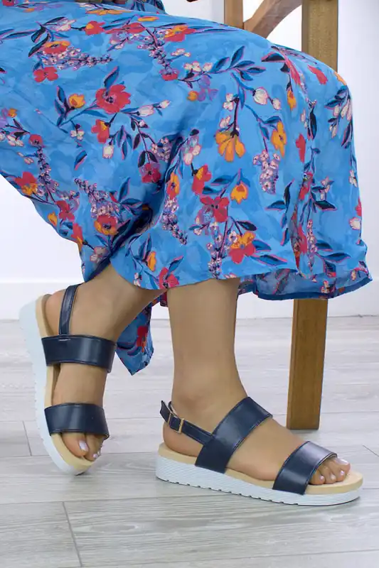 Low Wedge Heel Flatform Strappy Sandals - AJVANI