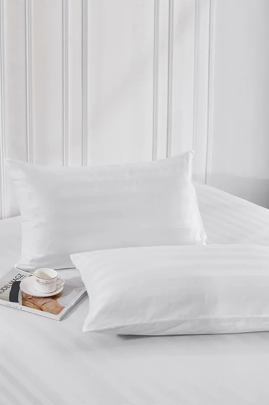 300TC White Satin Stripe Pillow Cases with Zip Closure, 50cm x 75cm, Pack of 2 - Neel Blue