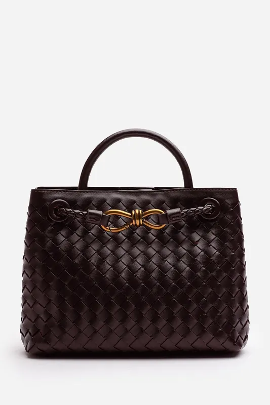 'Luna' Woven Leather Tote Bag With Gold Detail - Where's That From