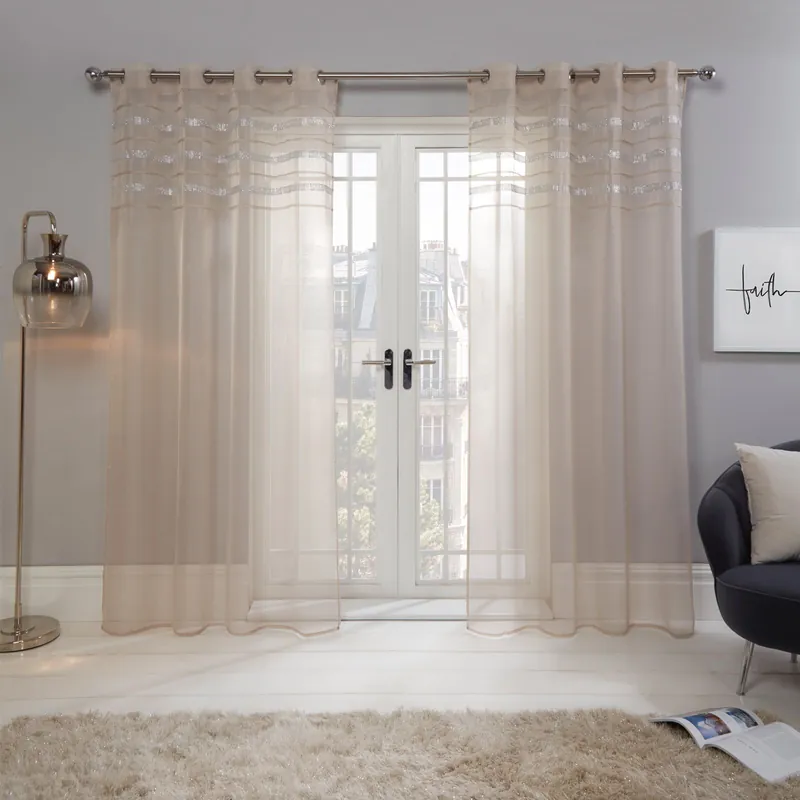 Pair of Diamante Voile Eyelet Net Curtains - OHS
