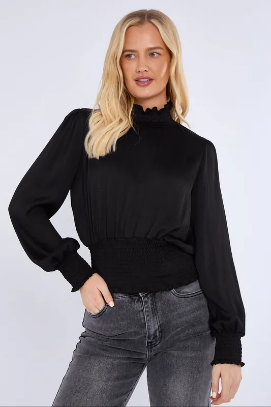 Creased Satin Shirred Waist Cropped Top - Love Sunshine