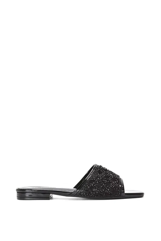 Ziva' Embroidered Sequin Slip On Slider Sandals - XY London