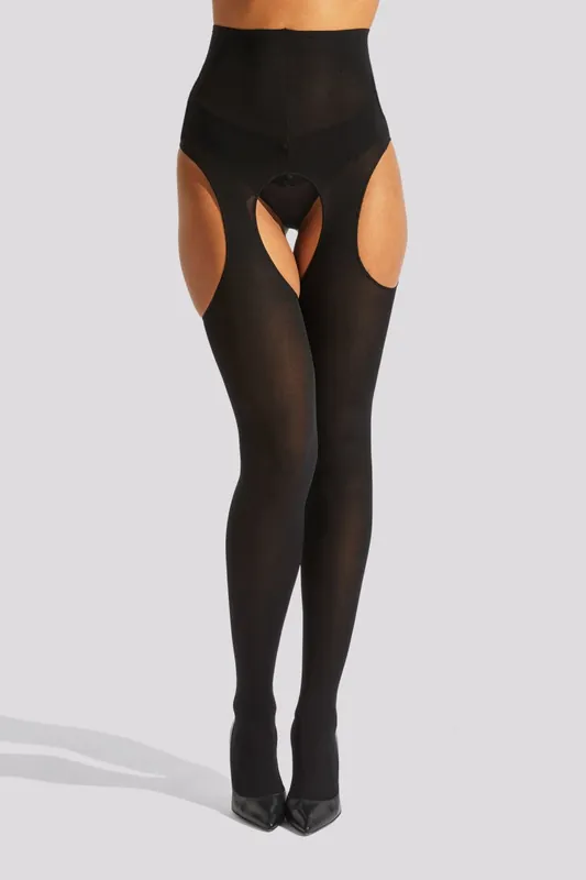 High Waisted Glossy Crotchless Tights - Ann Summers