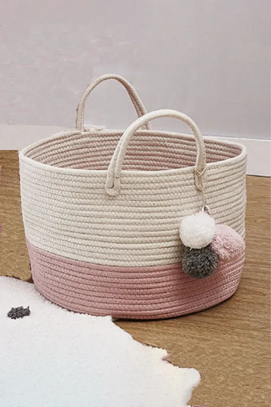 31L Cotton Rope Woven Laundry Baskets Hamper Toy Basket with Handle 25cm H - Living and Home
