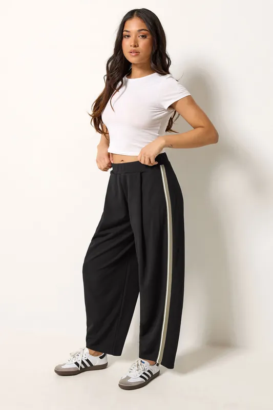 Petite Side Stripe Barrel Leg Trousers - PixieGirl