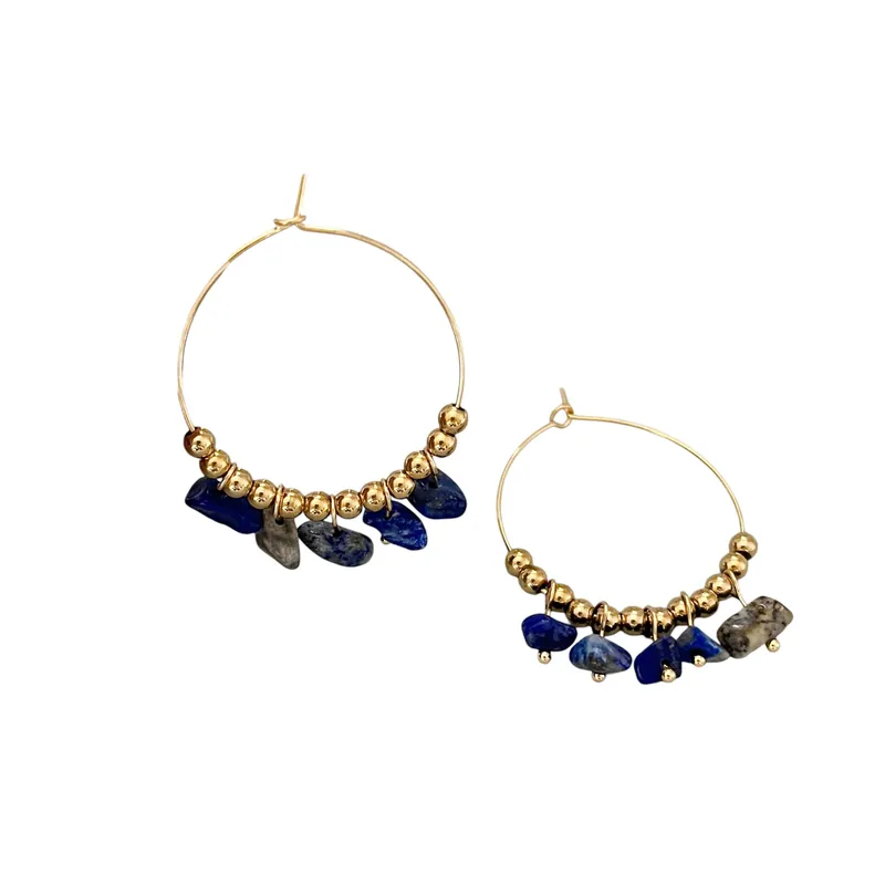 Gold Blue Chip Hoop Earrings - Liquorish