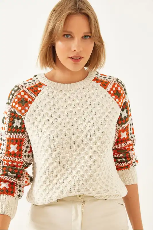 Textured Knitwear Crew Neck Sweater - Bianco Lucci