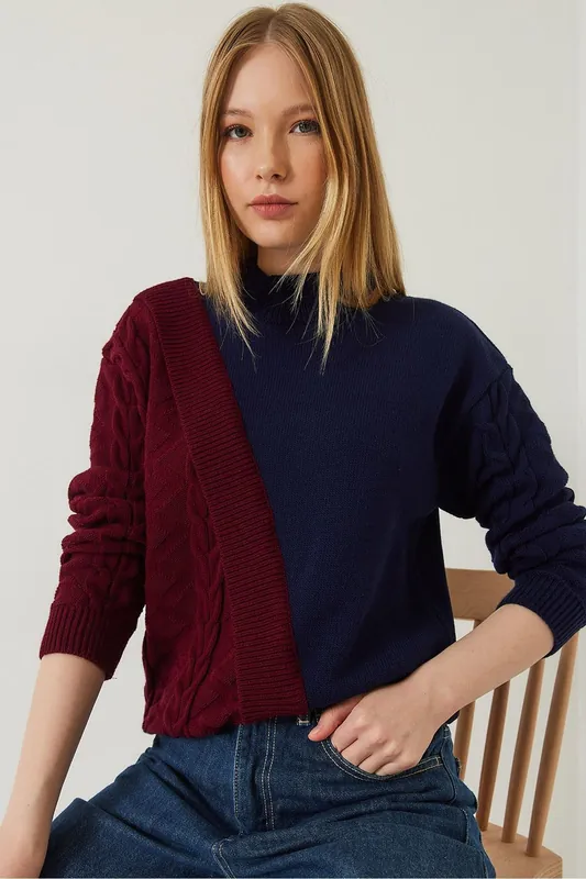 Patterned Half Turtleneck Ribbed Sweater - Bianco Lucci