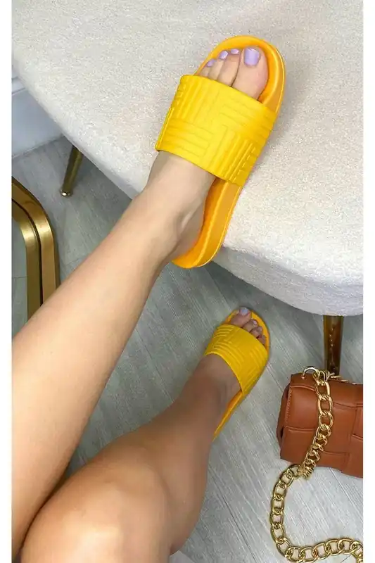Rhian Faux Leather Slip On Sliders - IKRUSH