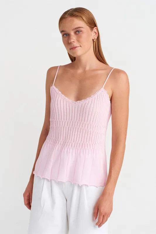 Ribbed Sleeveless V-neck Blouse