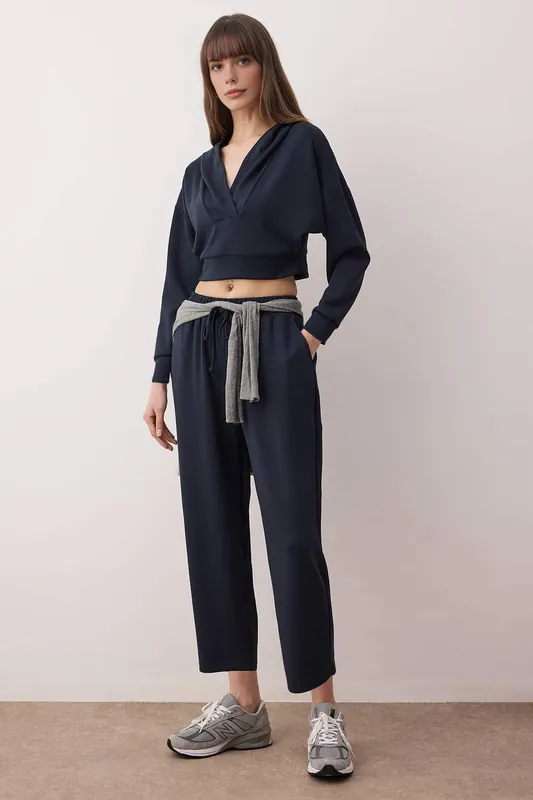 2 Piece Soft Knit Hooded Top and Straight Leg Trousers Set - WOVCOR