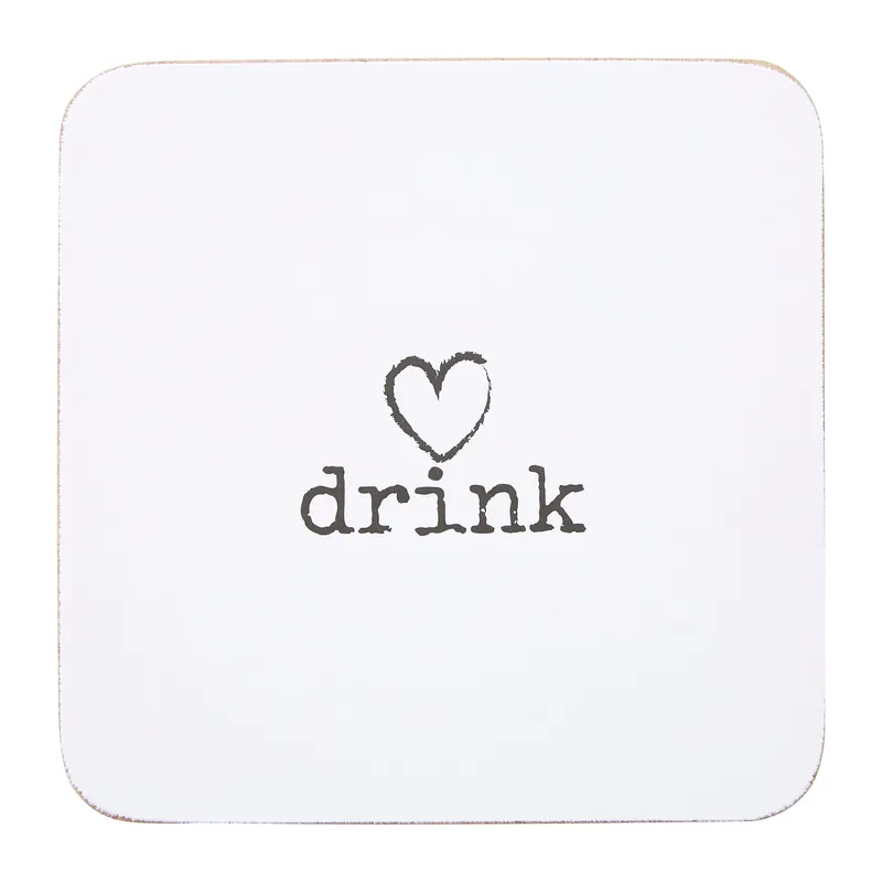 Charm Set of Four Cork Drink Coasters, Durable Heat-Resistant Table Mats with Minimalist 'Drink' Text Design