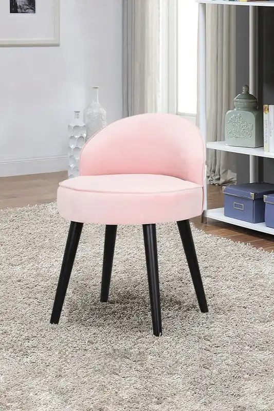 Pink Velvet Low Back Dressing Footstool with Solid Wood Legs - Living and Home