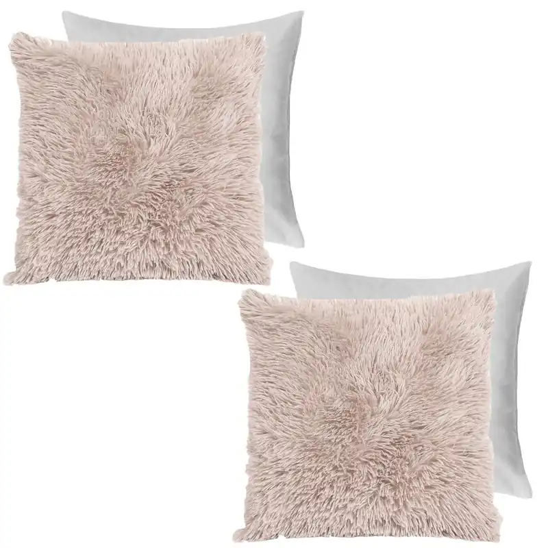 Set of 2 Fluffy Shaggy Square Filled Cushion Covers - OHS