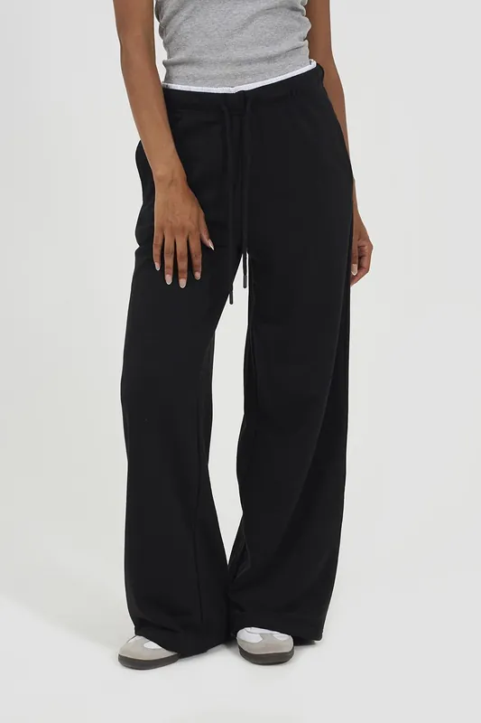 Contrast Double Waistband Wide Leg Joggers - Brave Soul