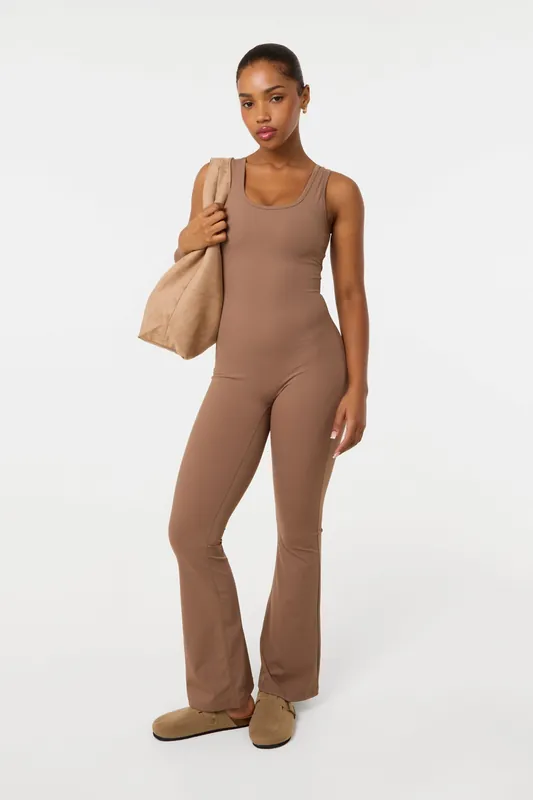 Light Brown Ruched Bum Openback Unitard - Pink Vanilla