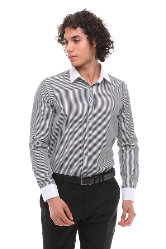 Button Down Stripe Dress Shirt With Classic Collar - TruClothing