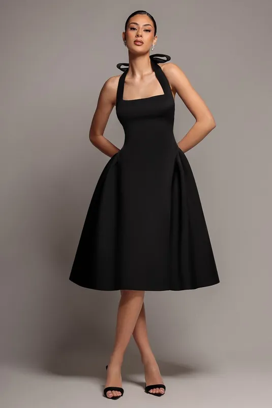 Corset Fit And Flare Halter Neck Midi Dress - Goddiva