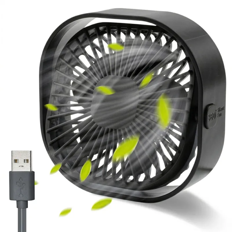 USB Desk Fan - Portable Quiet Cooling Fan - Compact Fan - Black