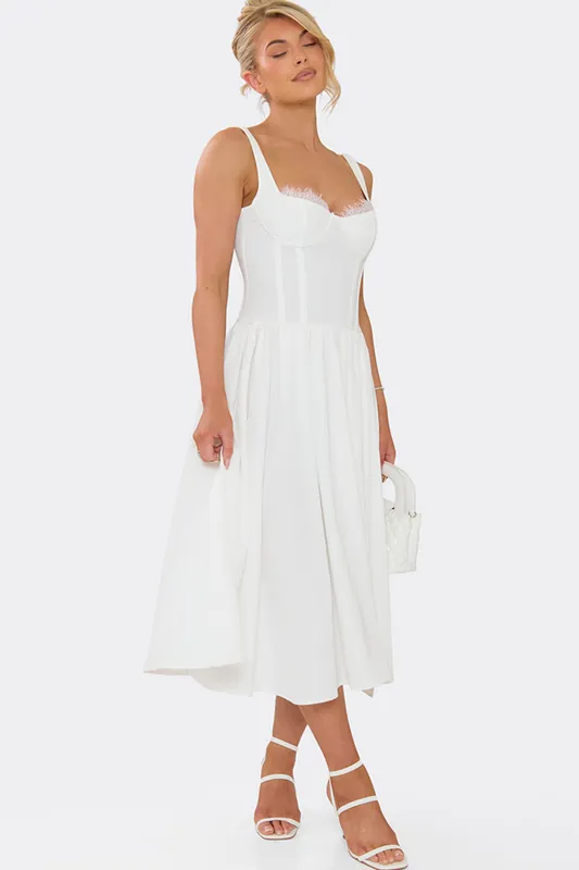 Strappy Lace Trim Woven Midi Dress - EGO