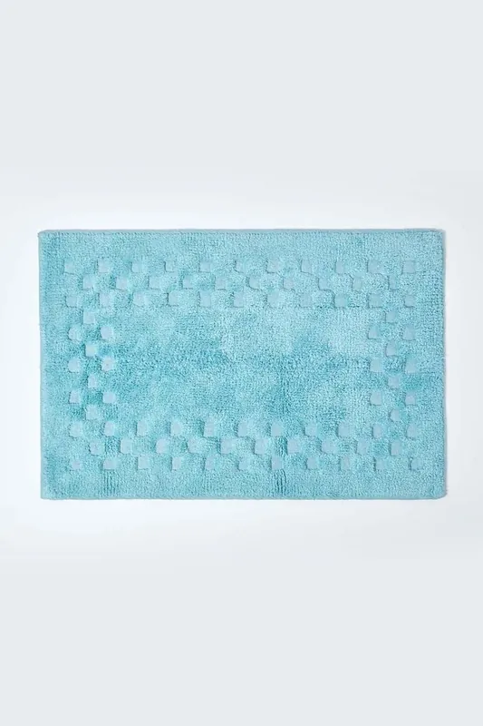 Cotton Check Border Bath Mat - Homescapes