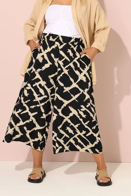 Abstract Print Wide Leg Trousers - Yours