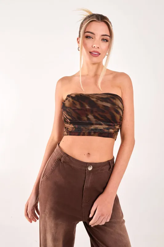 Mesh Animal Print Bandeau Top - Pink Vanilla