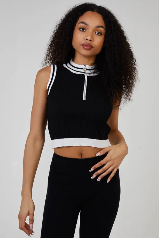 Striped High Neck Sleevesless Top - Pink Vanilla