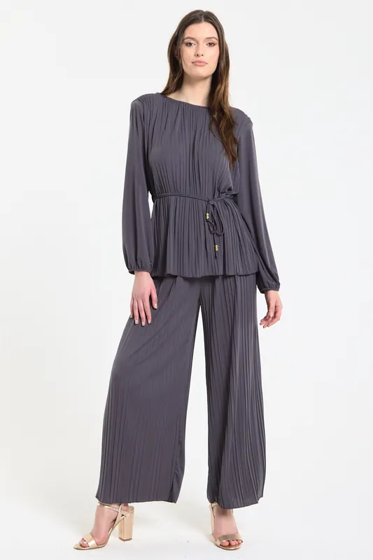 Pleated Charcoal Top and Trouser Set - Liquorish